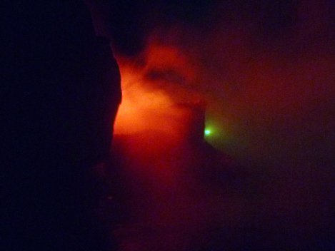 in the steamy hot springs